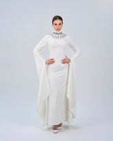 Beaded high neck dress with floor length sleeves- ZARA